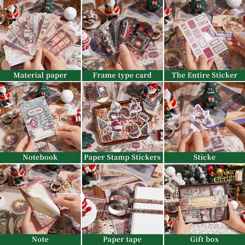 icceemee Scrapbooking Supplies Kit, Christmas Theme Scrapbooking Kit for Bullet Junk Journaling, Stationery, A6 Grid Notebook, Flower DIY Journaling Supplies, Birthday Craft Gift for Teen Girls - Image 4